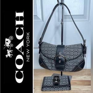 Coach Black Signature Soho Buckle Shoulder Bag with matching wallet EUC